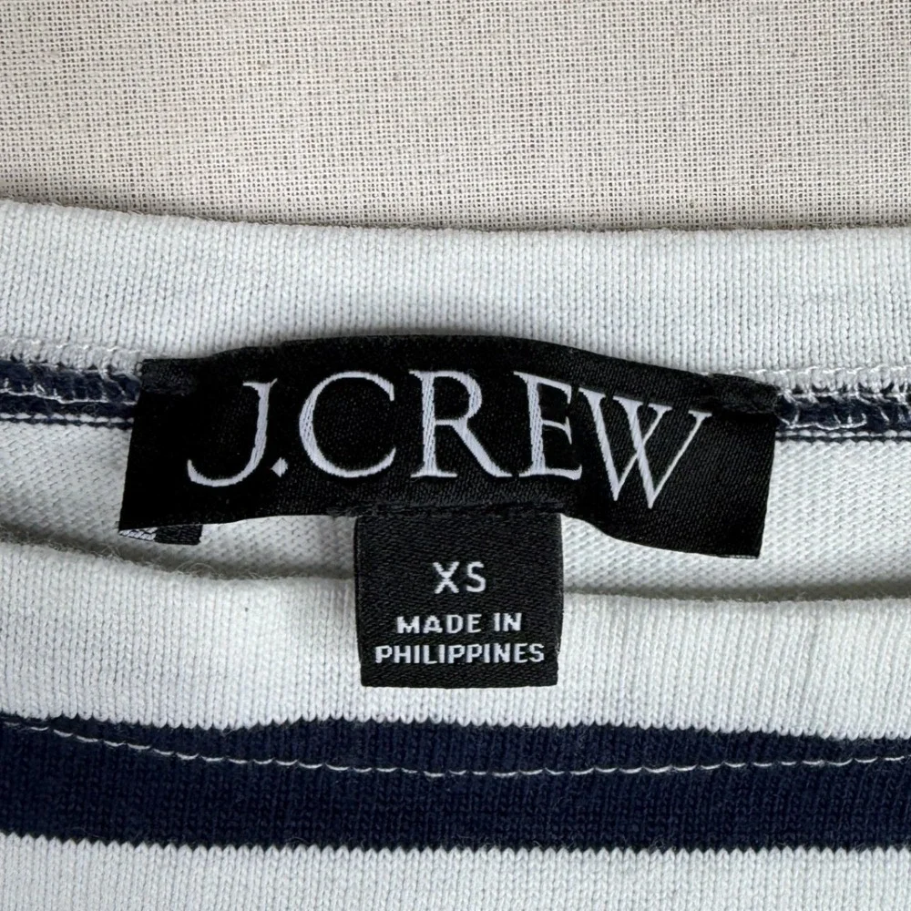 J. Crew Striped Boatneck Long Sleeve Shirt size XS Blue/White